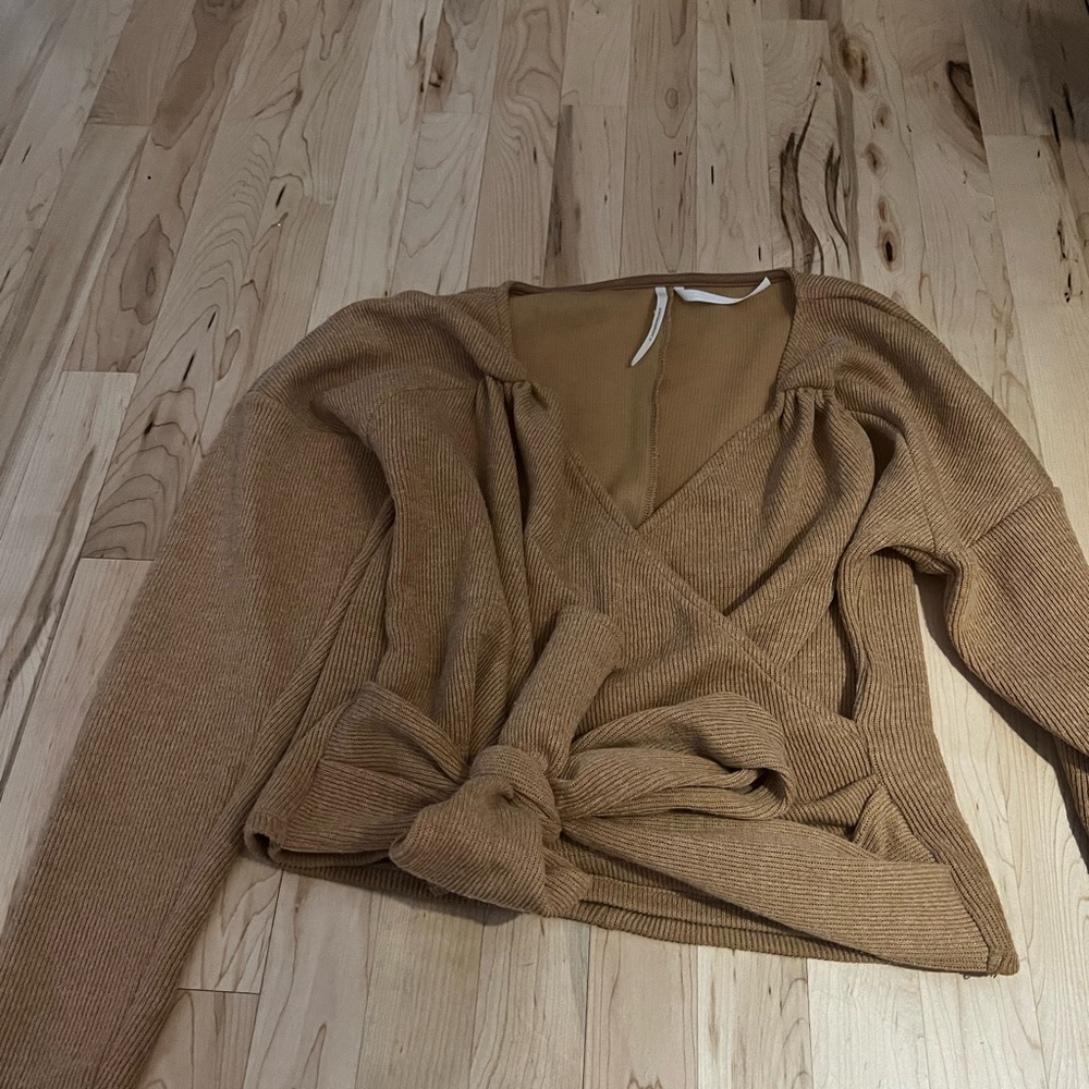Anthro tan  faux wrap sweater